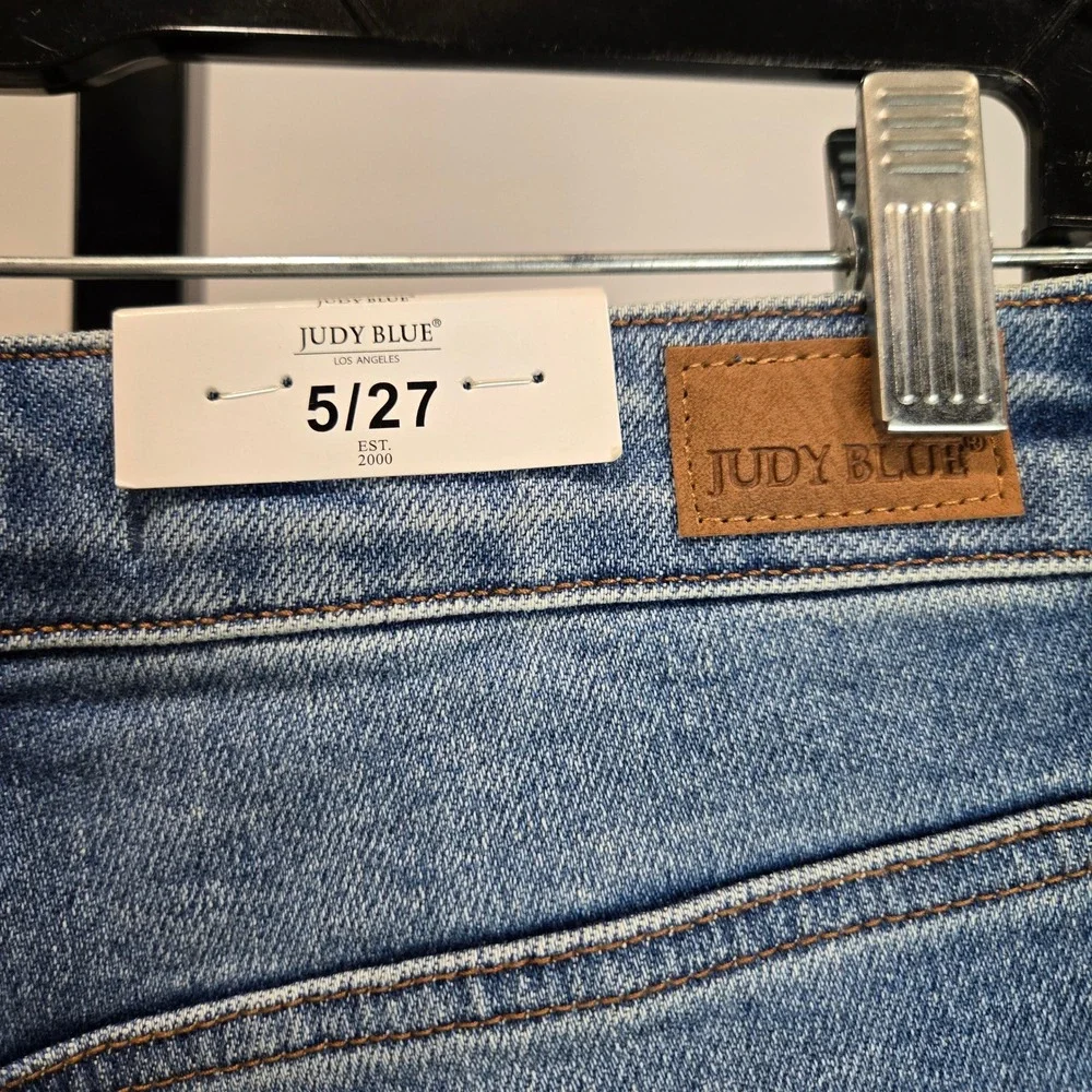Judy Blue High Waist Side Distressed Straight Leg Jeans Medium Blue 5/27 - Picture 6 of 10
